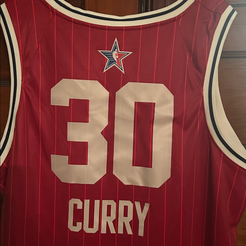 Jordan all start curry Red Pinstripe Basketball Jersey - Picture 3 of 3